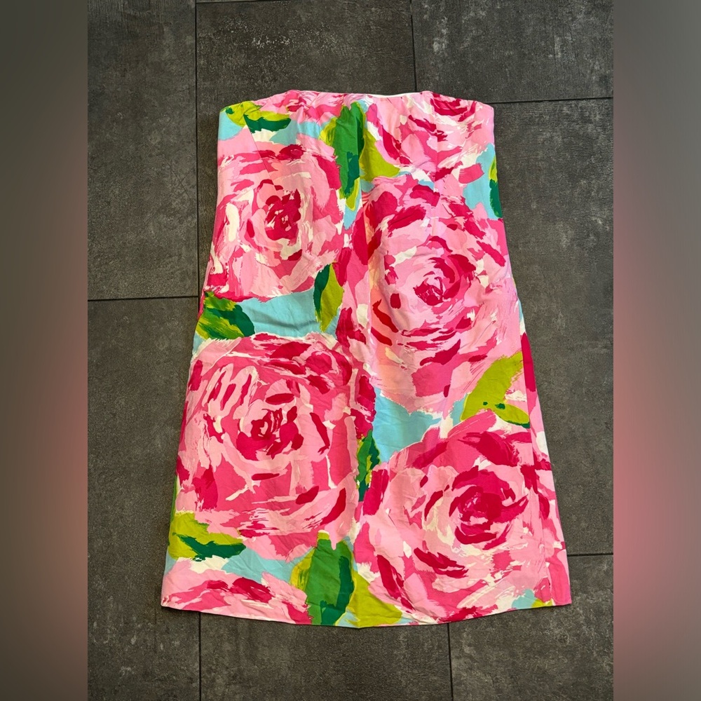 Lily Pulitzer Vibrant Floral Strapless Mini Dress in Pink & Green